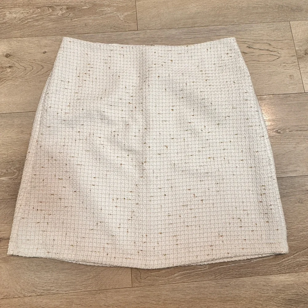 NWT‎ Ann Taylor Factory Women Tweed A Line Skirt Beige Gold Metallic Size 12